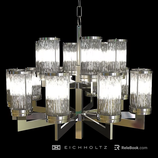 Modern Illuminated Chandelier With Cylindrical Glass Shades And Metallic Frame Design 3d model 