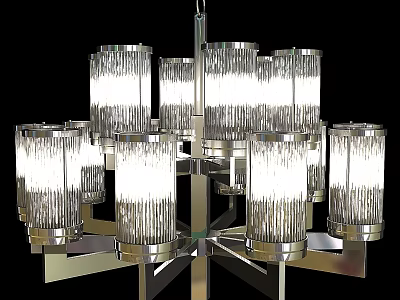 Modern Illuminated Chandelier With Cylindrical Glass Shades And Metallic Frame Design 3d model