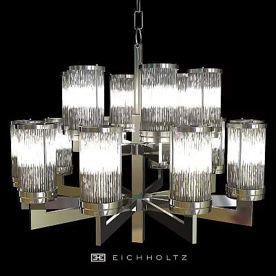 Modern Illuminated Chandelier With Cylindrical Glass Shades And Metallic Frame Design 3d model