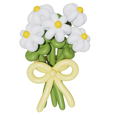 Cute Decorative Ornament Set With White Flowers Yellow Centers Green Stems And Yellow Bow 3d model