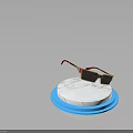 Stylish Gold Frame Sunglasses With Red Accents Black Lenses On White And Blue Marble Base