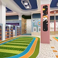 Modern Kindergarten Interior With Colorful Floor Curved Walls And Cartoon Rabbit Sculpture