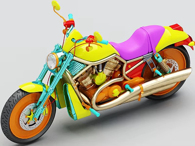Vibrant Colored Custom Motorcycle Featuring Purple Seat Orange Wheels And Sleek Design 3d model
