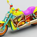 Vibrant Colored Custom Motorcycle Featuring Purple Seat Orange Wheels And Sleek Design