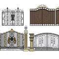 Ornate Iron Entrance Gates With Decorative Scrollwork Stone Pillars And Lamps