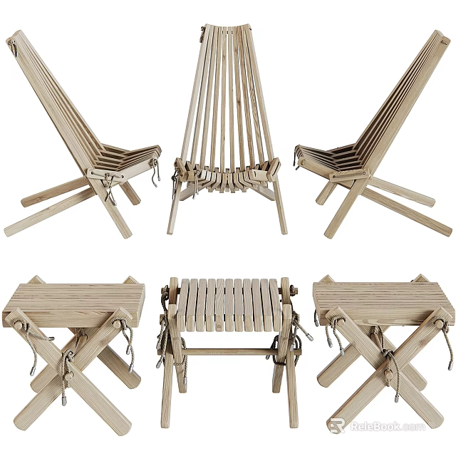 Wooden Outdoor Folding Chairs With Portable Design Sturdy Legs And Backrest 3d model 
