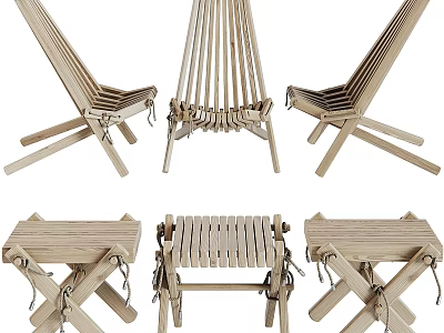 Wooden Outdoor Folding Chairs With Portable Design Sturdy Legs And Backrest 3d model