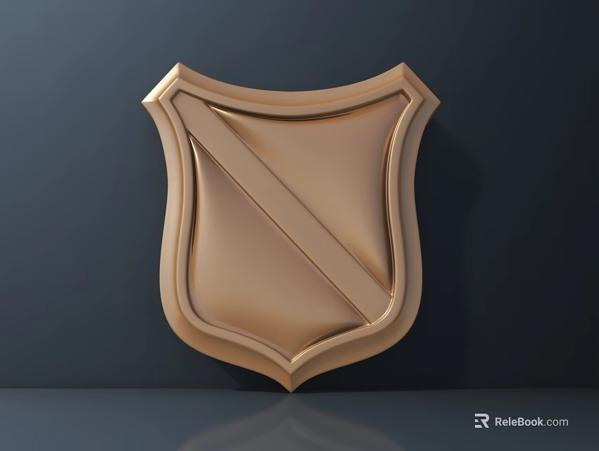 Golden Shield Shaped Wall Decor with Elegant Design on Dark Background 3d model 