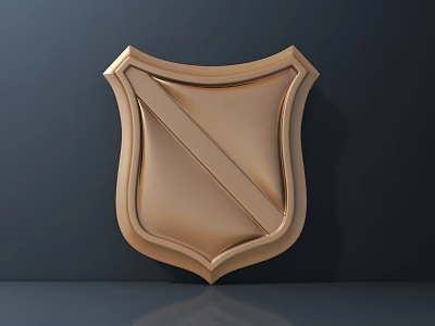 Golden Shield Shaped Wall Decor with Elegant Design on Dark Background 3d model