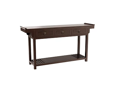 Dark Brown Wooden Entryway Console Table With Drawers And Lower Storage Shelf Design 3d model