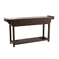 Dark Brown Wooden Entryway Console Table With Drawers And Lower Storage Shelf Design