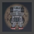 Armored Utility Vehicle with Rugged Design Large Tires and Storage Units on Sandy Terrain Illuminated