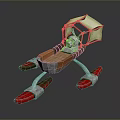 Miniature Aircraft Model Featuring Wooden Seat Metal Frame Transparent Canopy Red Thrusters And Small Robot