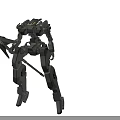 Gray Camouflage Mech Warrior Standing With Long Spear Weapon Design Art