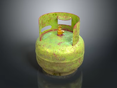 Green Rusted LPG Cylinder Household Item With Metal Handle And Top Valve 3d model