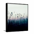 Minimalist Botanical Plant Painting With Silhouette Grass In Misty Morning Light
