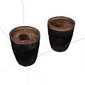 Two Black Ceramic Vessels Featuring Copper Rimmed Edges And Smooth Cylindrical Shape 3d model