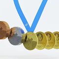 Gold Silver Bronze Medals With Blue Ribbon For Sports Achievement Awards
