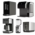 Modern Black And Silver Kitchen Appliances Including Coffee Maker Blender Toaster And Kettle 3d model