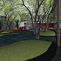 Modern Garden Landscape Design With Architectural Structures And Green Vegetation