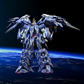 Blue Robot Model With Detailed Armor Mechanical Wings And Space Earth Background 3d model