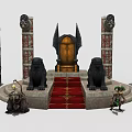 Cartoon Fantasy Throne Room With Golden Throne Red Carpet Lion Statues And Decorated Pillars