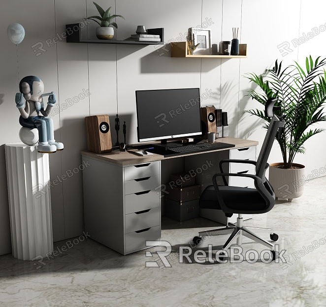 Modern Desk and Chair Computer Table and Chair Combination Desktop Computer Desktop Decoration model