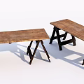 Two Rustic Wooden Folding Tables With Black Metal Trestle Legs