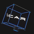 iCAR Logo Design Featuring Blue Neon Geometric Frame And 3D Structure