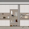 Modern Beige Shoe Cabinet with Hanging Area and Storage Cabinets in Minimalist Interior Design