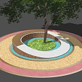 Tree Pit Design With Central Tree Multi Layer Circular Wooden Border And Colorful Rings 3d model