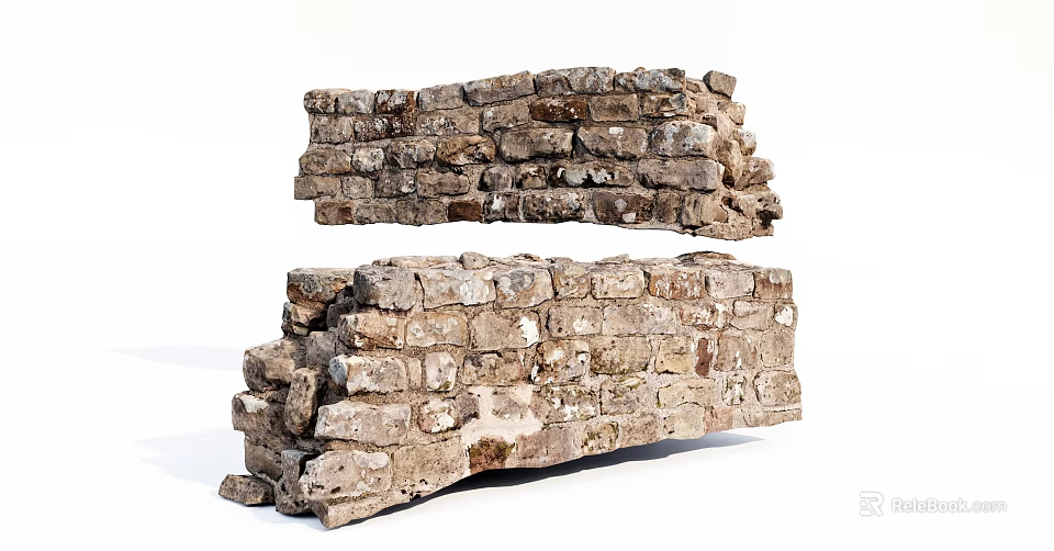 Old Stone Building Exterior Wall With Weathered Texture And Irregular Stones 3d model