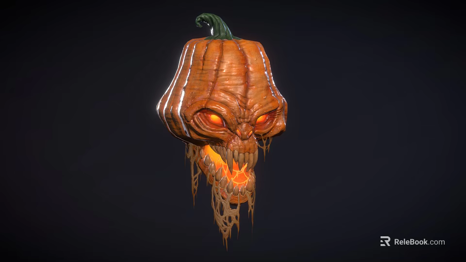 Halloween Themed Decorative Light With Carved Pumpkin Head Glowing Eyes And Mouth 3d model 