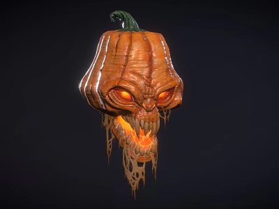 Halloween Themed Decorative Light With Carved Pumpkin Head Glowing Eyes And Mouth 3d model