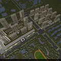 Aerial View Planning for Modern Residential Development with High Rise Buildings Green Areas and Roads