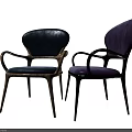 Modern Accent Chairs Set of Two with Dark Blue Purple Upholstery Wooden Black Metal Frames