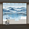 New Chinese-style roller shutter landscape gauze curtain partition 3d model