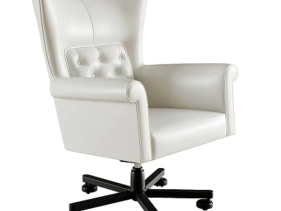 White Leather High Back Tufted Office Chair With Black Caster Wheels 3d model