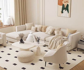 Cream wind sofa combination 3d model