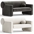 Modern Multi Seat Sofa With Light Gray And Brown Velvet Upholstery Round Pillow