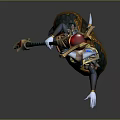 Horned Fantasy Game Character Wielding Ornate Staff With Red Gem And Elaborate Attire