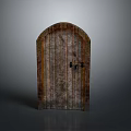 Vintage Wooden Arched Door With Textured Surface And Metal Handle