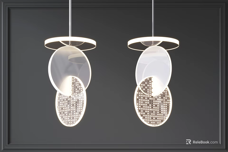 Two Modern Pendant Chandeliers With Transparent Oval Structures And Illuminated Design 3d model