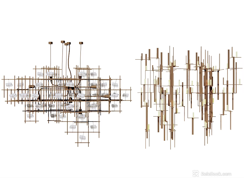 Modern Artistic Chandelier With Metal Linear Frames And Geometric Elements For Interior Decor 3d model