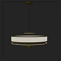 Modern Gold Circular Chandelier With Fabric Lampshade And Hanging Metal Rings