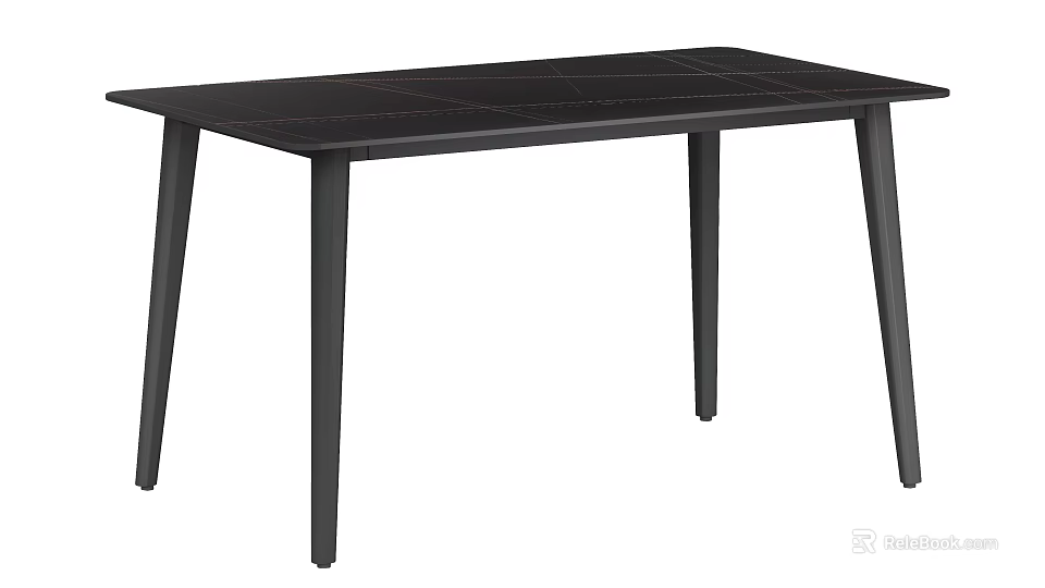 Modern Black Dining Table With Smooth Surface And Thin Sleek Legs Design 3d model 
