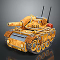 Golden Tank with Number 68 Two Antennas Cannon and Tracks 3D Model Design