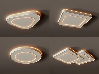 Modern Ceiling Lights with Various Geometric Shapes and Warm Edge Lighting Design 3d model