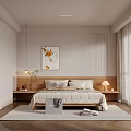 Modern Minimalist Bedroom Interior Design With Bed Nightstand Lamp Area Rug And Window Blinds