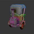 Vintage Steam Powered Vehicle With Canvas Top And Red Body Design